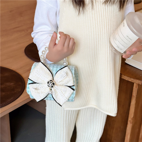 Children's Bags for Girls, New Pearl Chain Cute Shoulder Bag, Princess Butterfly Bow Handheld and Crossbody Bag