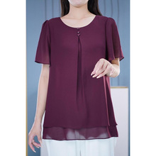 2025洋气新款雪纺衫中年妈妈夏季宽松大码女装遮肚子胖mm短袖上衣