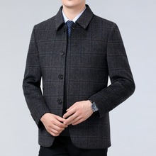 双面呢羊绒大衣男秋冬翻领短款扣子羊毛夹克中年爸爸羊毛呢子外套