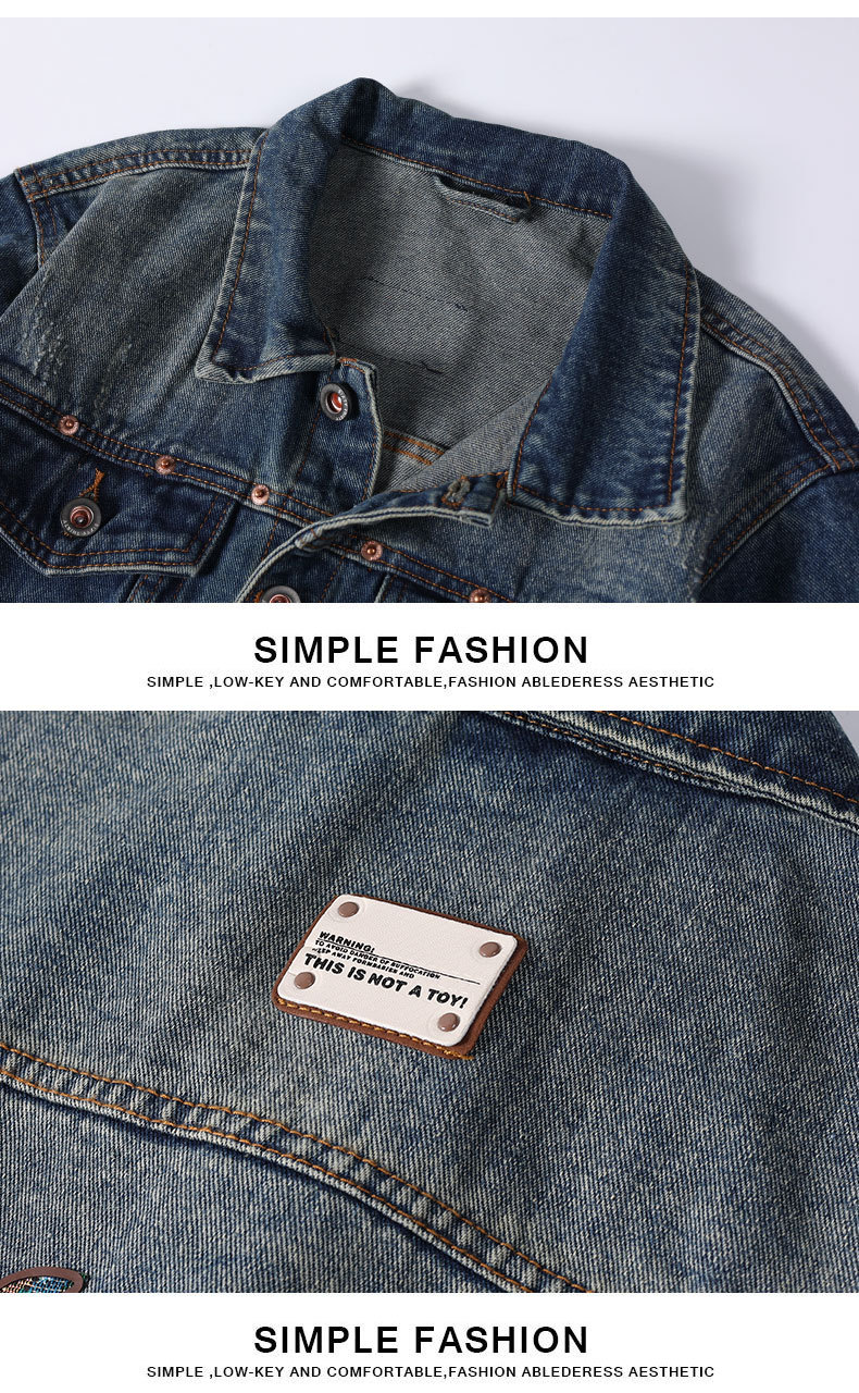 Men's Denim Jacket Embroidered Loose Fit Washed Cotton Outerwear_voghion.com