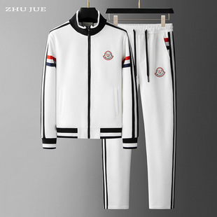 European Men's Clothing 2025 Autumn and Winter New Jacquard Two-Piece Set Men's High-End Striped Webbing Sports Casual Jacket for Men