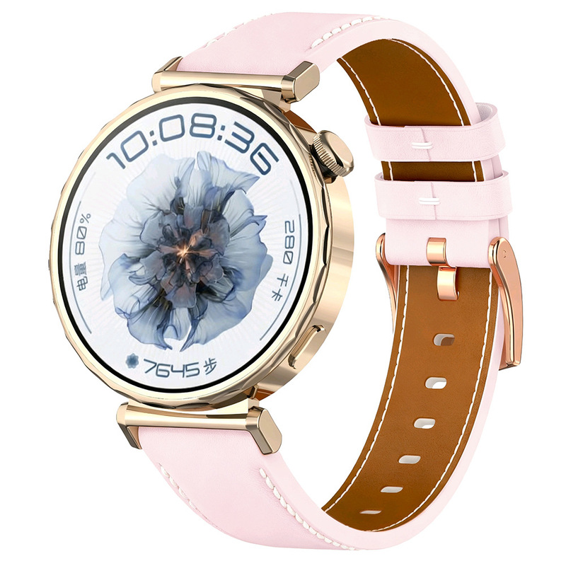 18mm Suitable for Garmin Venu3S/Vivoactive4S Huawei Gt5 41mm Push Button Leather Gold