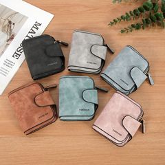 New Retro Matte Leather Women's Wallet Short Handle Multi-Card Slim Wallet Zipper Pocket Student Small Handbag