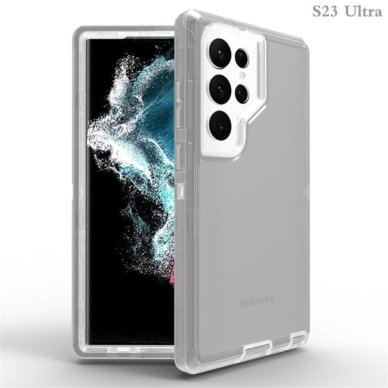 新款适用三星S22纯色机器人防摔手机壳S23 Ultra三合一全包保护壳