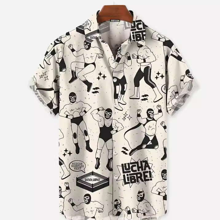 European and American Cross-Border Men's Fashion Casual Hawaiian Style 3D Digital Print Cow Warrior Floral Lapel Short-Sleeve Shirt