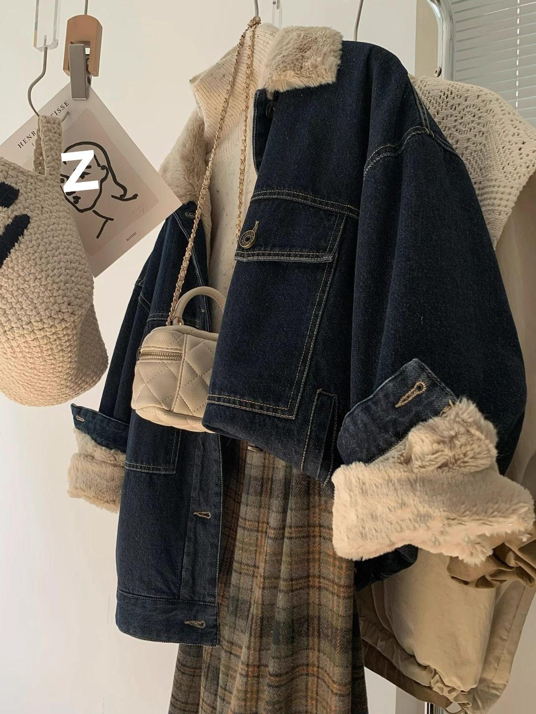 法式复古仿羊羔毛加绒加厚牛仔外套女冬季慵懒风宽松厚款保暖上衣