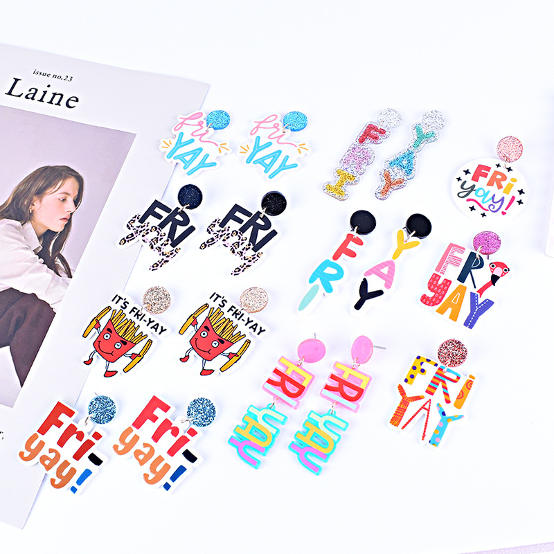 15g Weight Drop Earrings Classification 1 Pair Quantity Holiday, Daily Occasion Acrylic Material Letter Pattern Women's Gender Printing Design Simple Style, Classic Style Style 1 Pair Simple Style Classic Style Letter Printing Arylic Drop Earrings 8