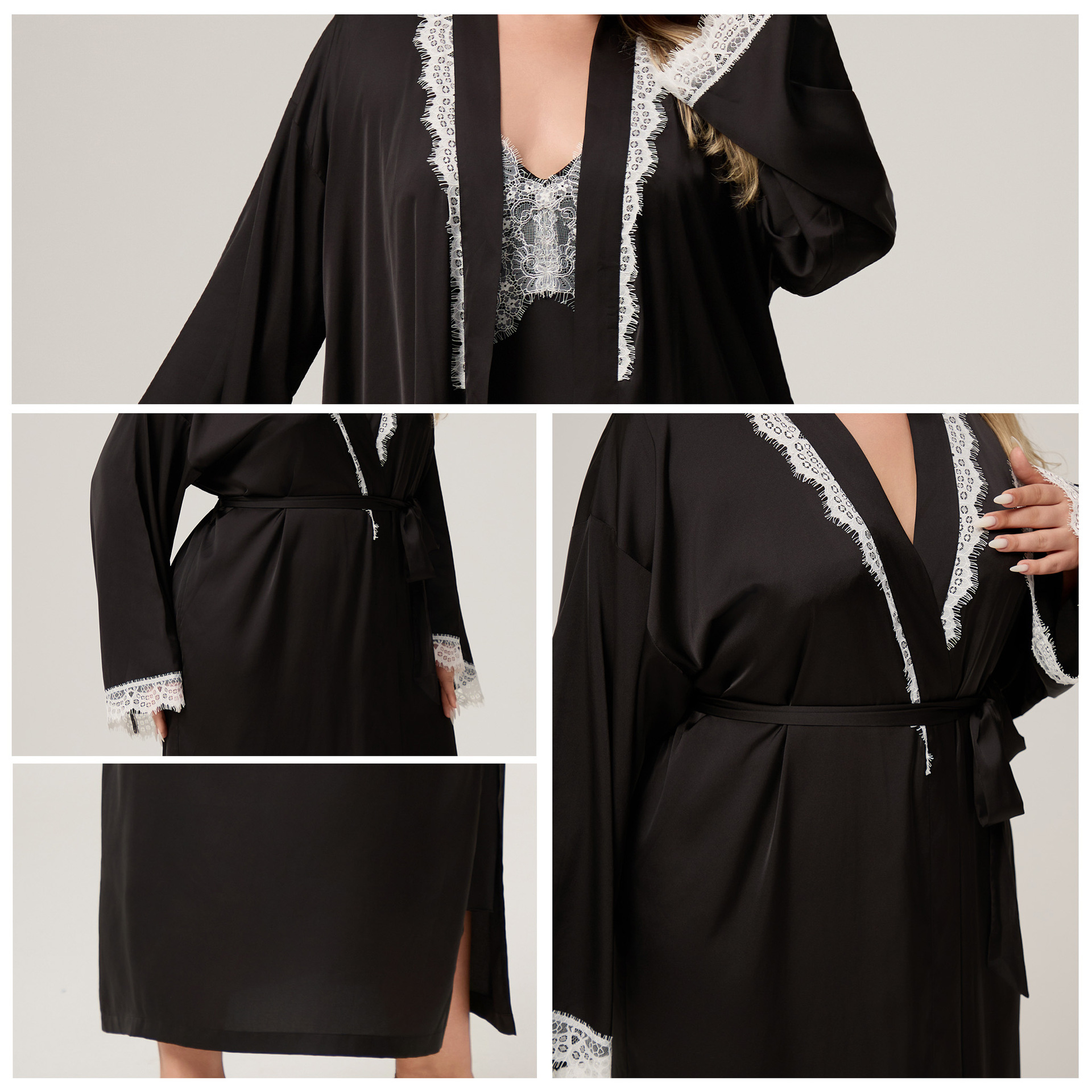 Yaoting satén de chiffón transfronterizo ropa de pijama damas primavera y otoño encaje de mangas largas pijamas de tamaño grande ropa para el hogar CP3821