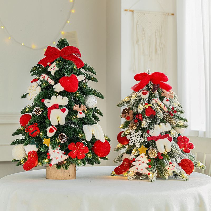 Decoraciones navideñas de escritorio estilo nórdico, mini árbol de Navidad flocado, adornos de escritorio, decoración navideña de fieltro, set de árbol de nieve
