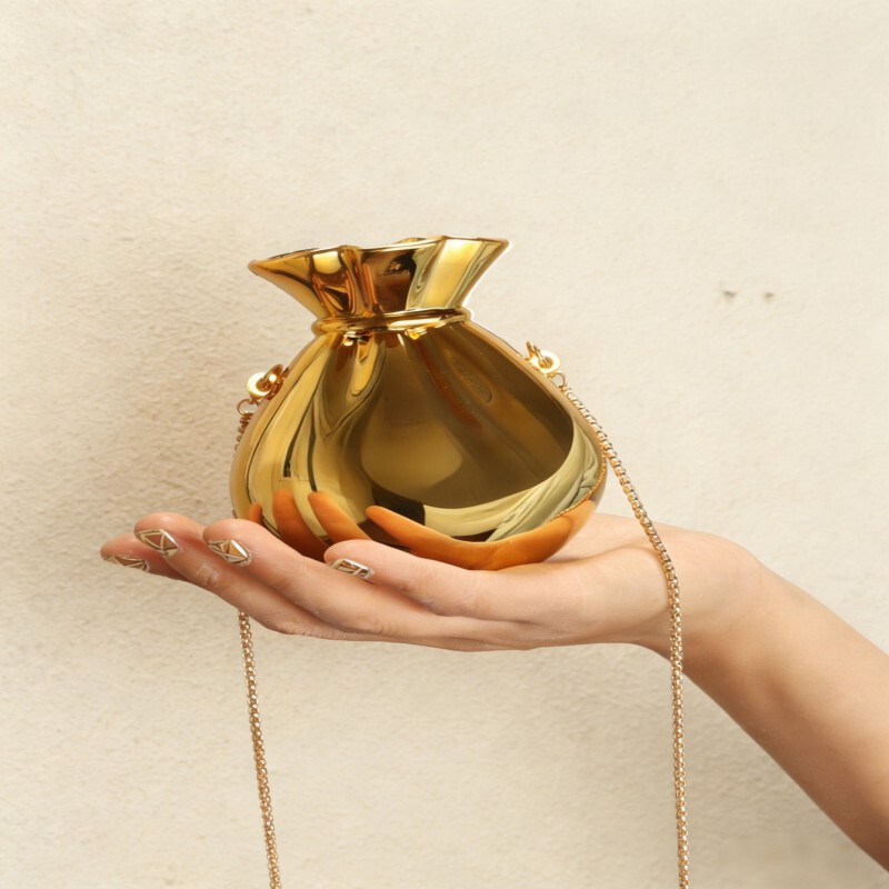 2025 New Cross-Border Evening Bag, Fortune-Attracting Small Gold Bag, Acrylic Clutch Bag, Glossy Money Bag, High-End Evening Bag