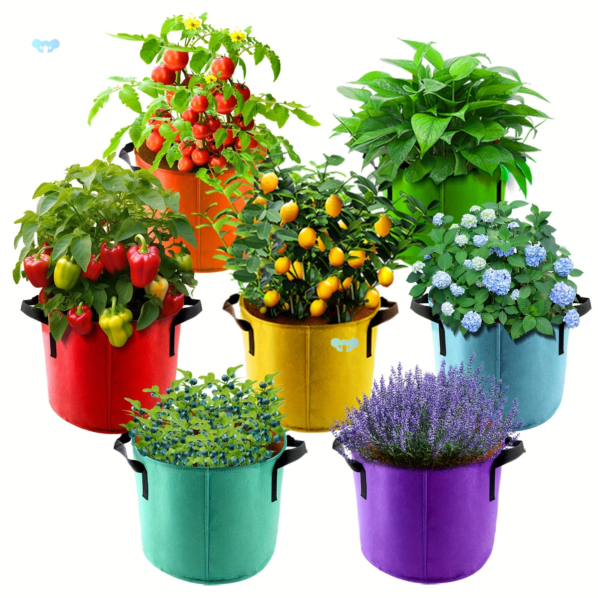 5 GAllon Grow Bags , 7 Pack Colorful Fabric Plant Pots with