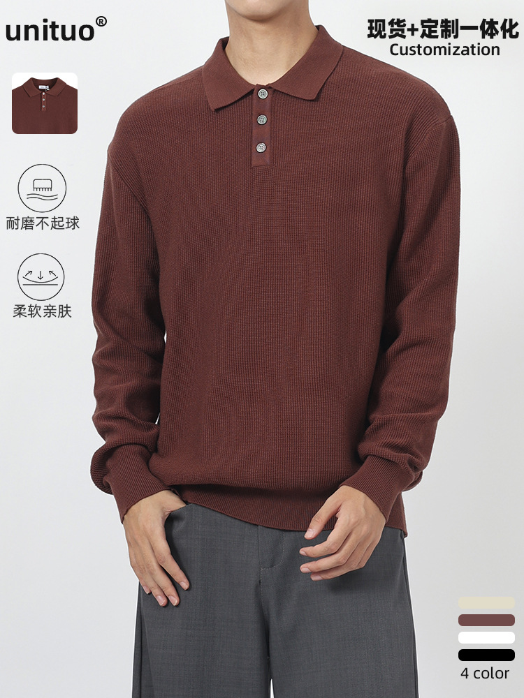 Lujo ligero hombre polo hombre de negocios casual alto sentido de la solapa suéter de punto polo chaqueta hombre