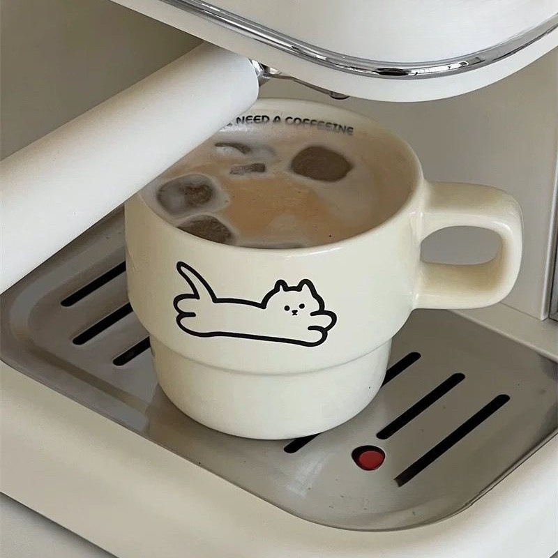 New Cute Cat Ins Puppy Couple Stacking Mug Gift High Temperature Resistant Ceramic Coffee Water Cup_voghion.com