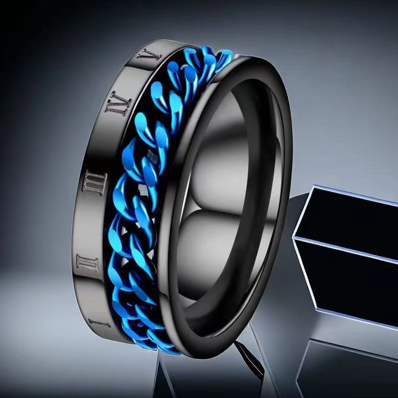 Anillo de acero inoxidable que no se desvanece ins moda masculina giratoria anillo de acero de titanio de nicho frío de los hombres liso