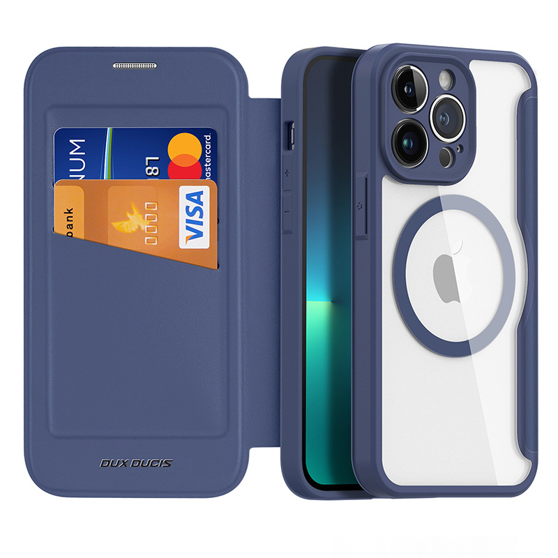 Aplicable a la caja del teléfono magnético iPhone14Pro MagSafe Flip Funda de cuero Apple 15 funda protectora transparente tarjeta