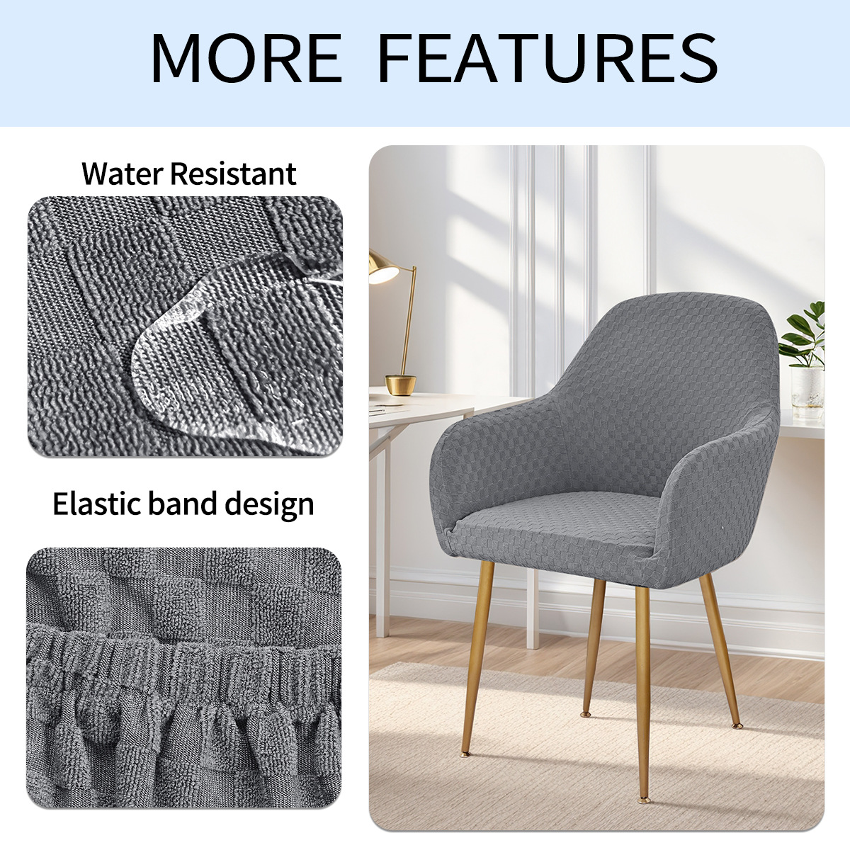 Nuevo estilo transfronterizo jacquard impermeable pequeño cuadrado nueva funda de silla curva estilo europeo elástica alta reposabrazos funda de silla de comedor anti-agarre de gato