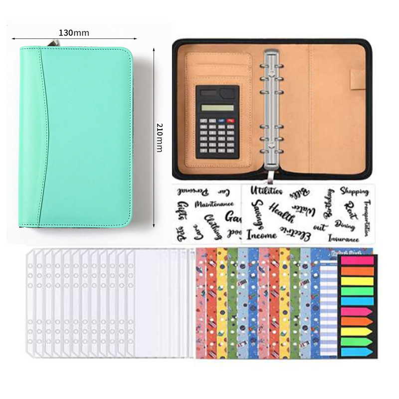 Bolso al por mayor de la cremallera del diario de las hojas sueltas del negocio del color sólido con el logotipo impreso de la libreta multifuncional de la calculadora