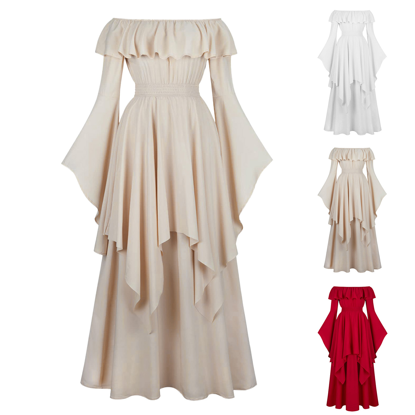 2024 new women's dress vintage medieval elastic band high waist dress Renaissance maxi dress