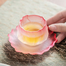 粉色琉璃杯家用办公轻奢高颜值端午个人专用泡茶杯功夫磨砂品茗杯