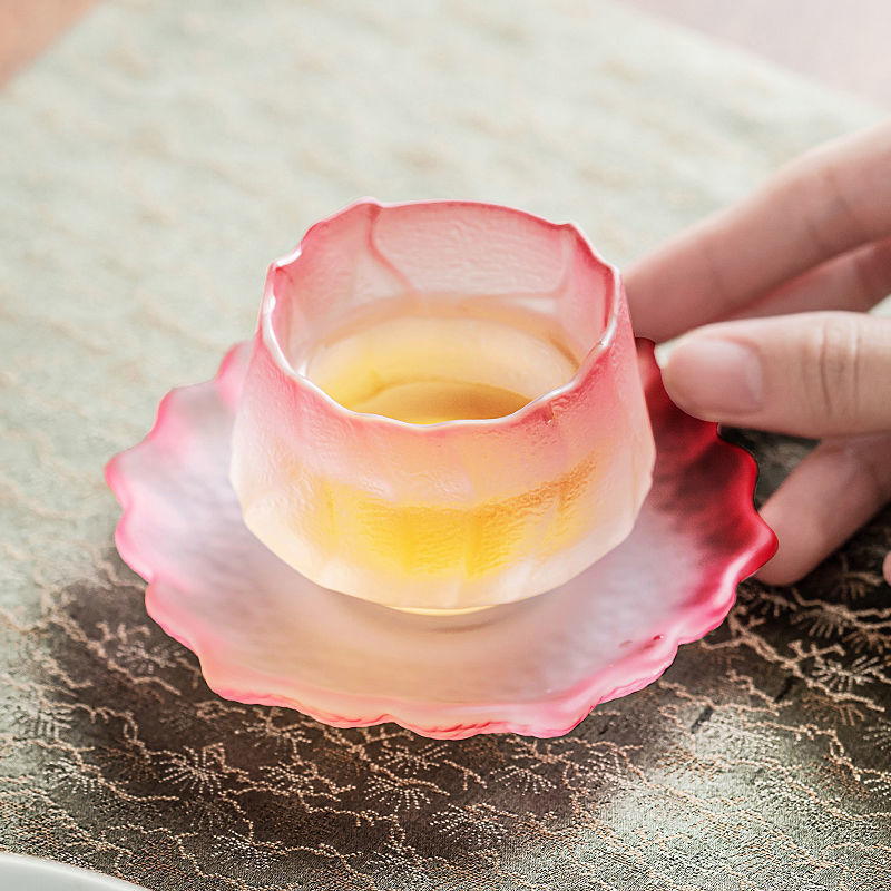 粉色琉璃杯家用办公轻奢高颜值端午个人专用泡茶杯功夫磨砂品茗杯