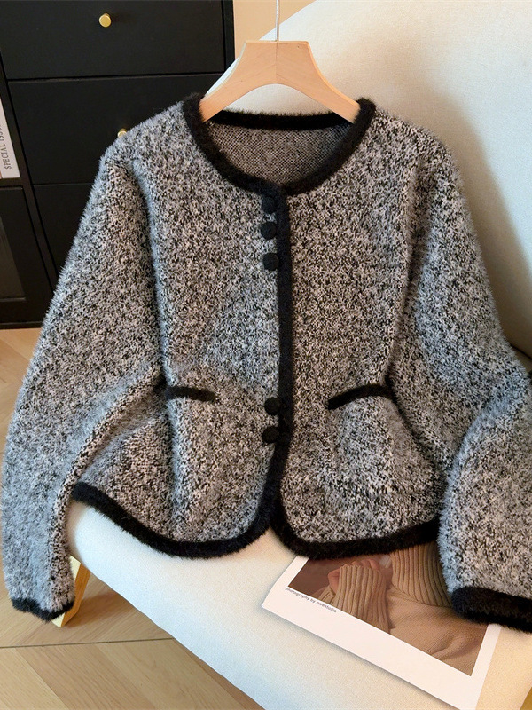 Áo croptop nữ tay ngắn phong cách tiểu thư sang trọng — màu xám