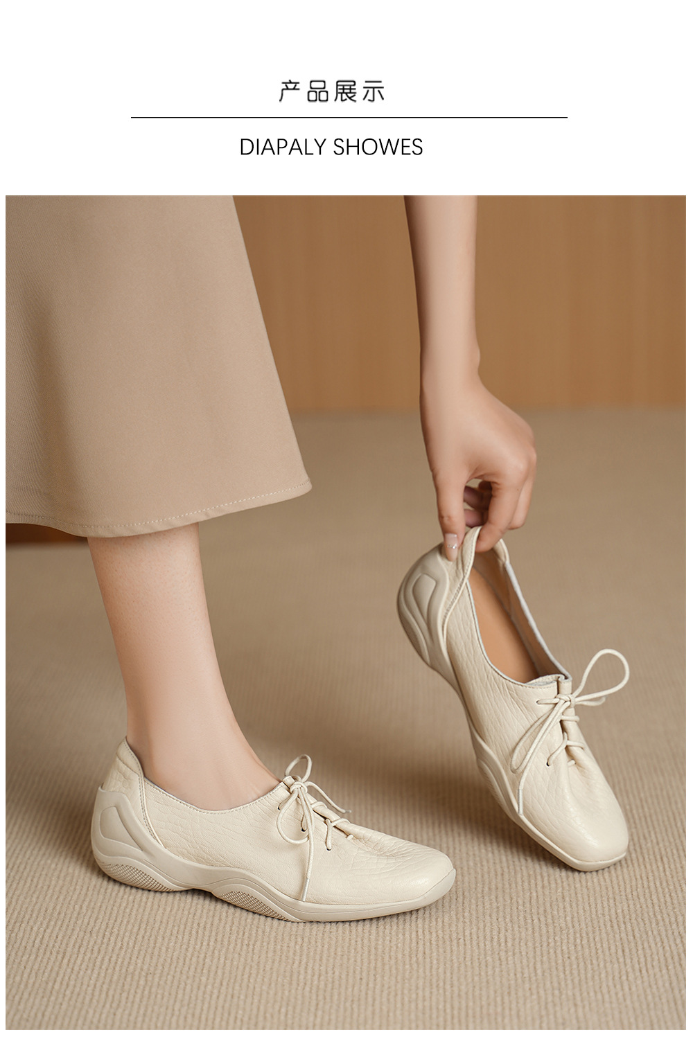 Giày lười nữ da cừu mềm phong cách DeTrain vintage, đế phẳng buộc dây — đen chi tiết 5