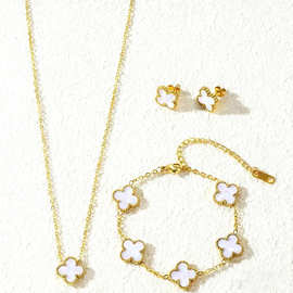 跨境爆款时尚13mm耳钉项链手链不锈钢首饰品三件套厂家直销