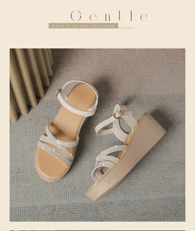 Sandal cao gót nữ đính đá phong cách cổ tích, gót xuồng 6.5 cm — M596 màu sâm panh chi tiết 20