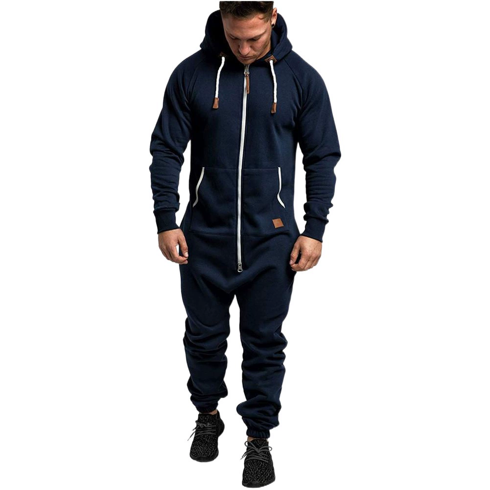 Новый зимний мужской флисовый комбинезон с капюшоном для внешней торговли, однотонный подходящий повседневный костюм для мужчин