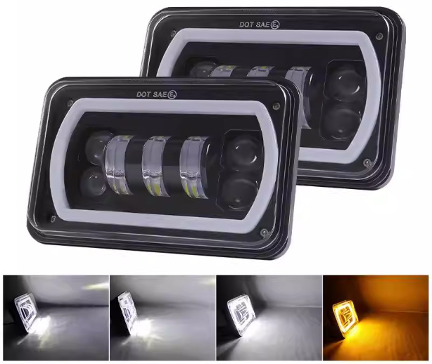 Popular Cross-Border 4X6 Wrangler Square 5inch Headlight Angel Eye High/Low Beam Off-Road Vehicle Modification Light Daytime Running Light