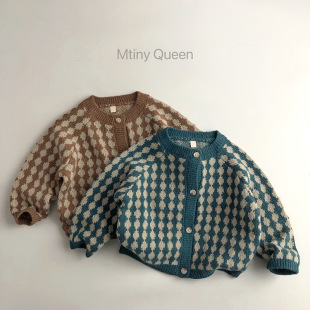 Strong Push ~ Pastoral Plaid Cardigan ~ Korean Original Spring and Autumn Children's Sweater Foreign Style Men's and Women's Tide Baosen Knitted Jacket
