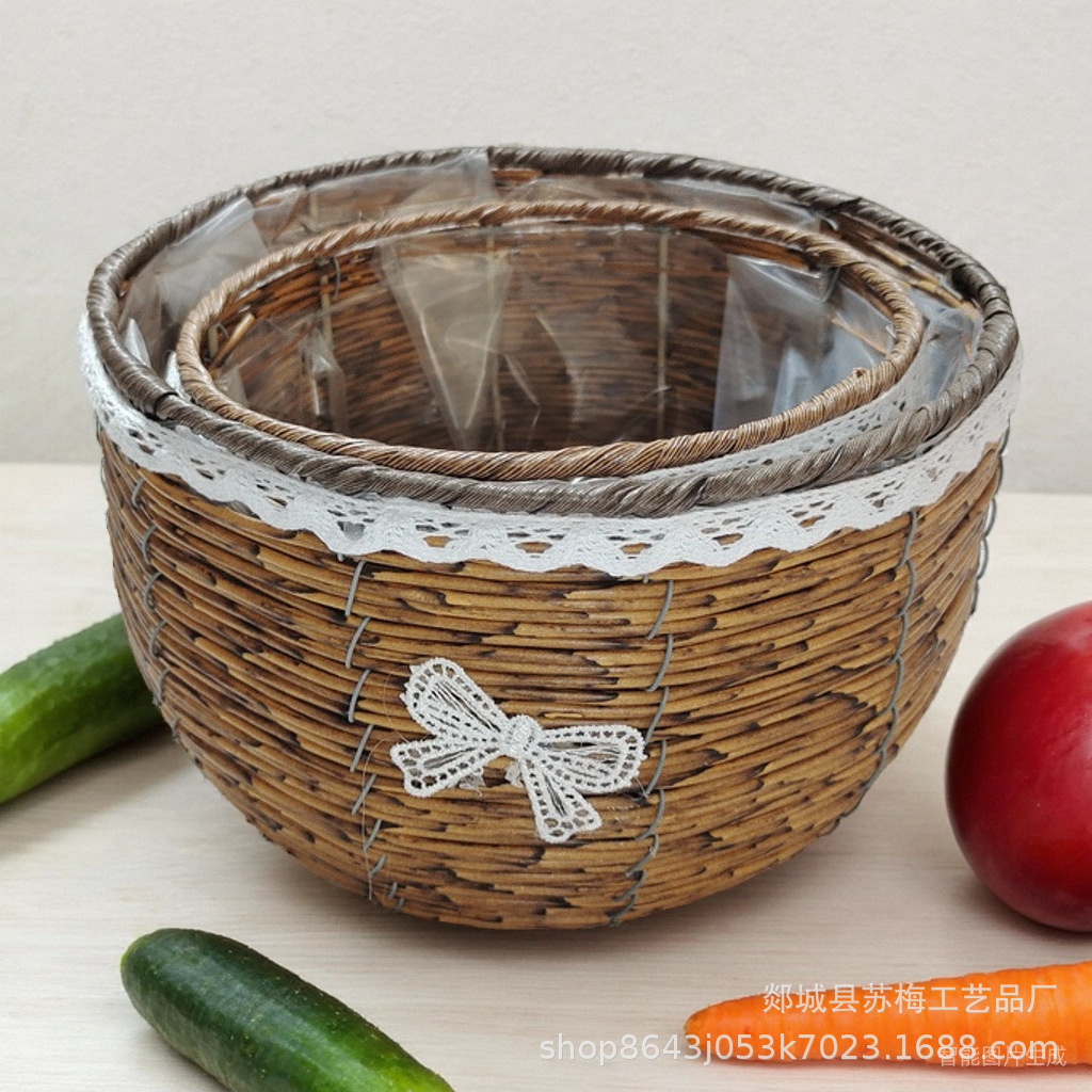 Maceta de Imitación Ratán de Plástico Tejido a Mano para Escritorio y Decoración de Plantas
