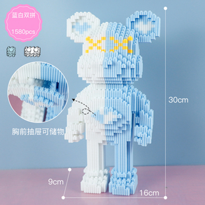 Oso de bloques de construcción doble azul y blanco + martillo