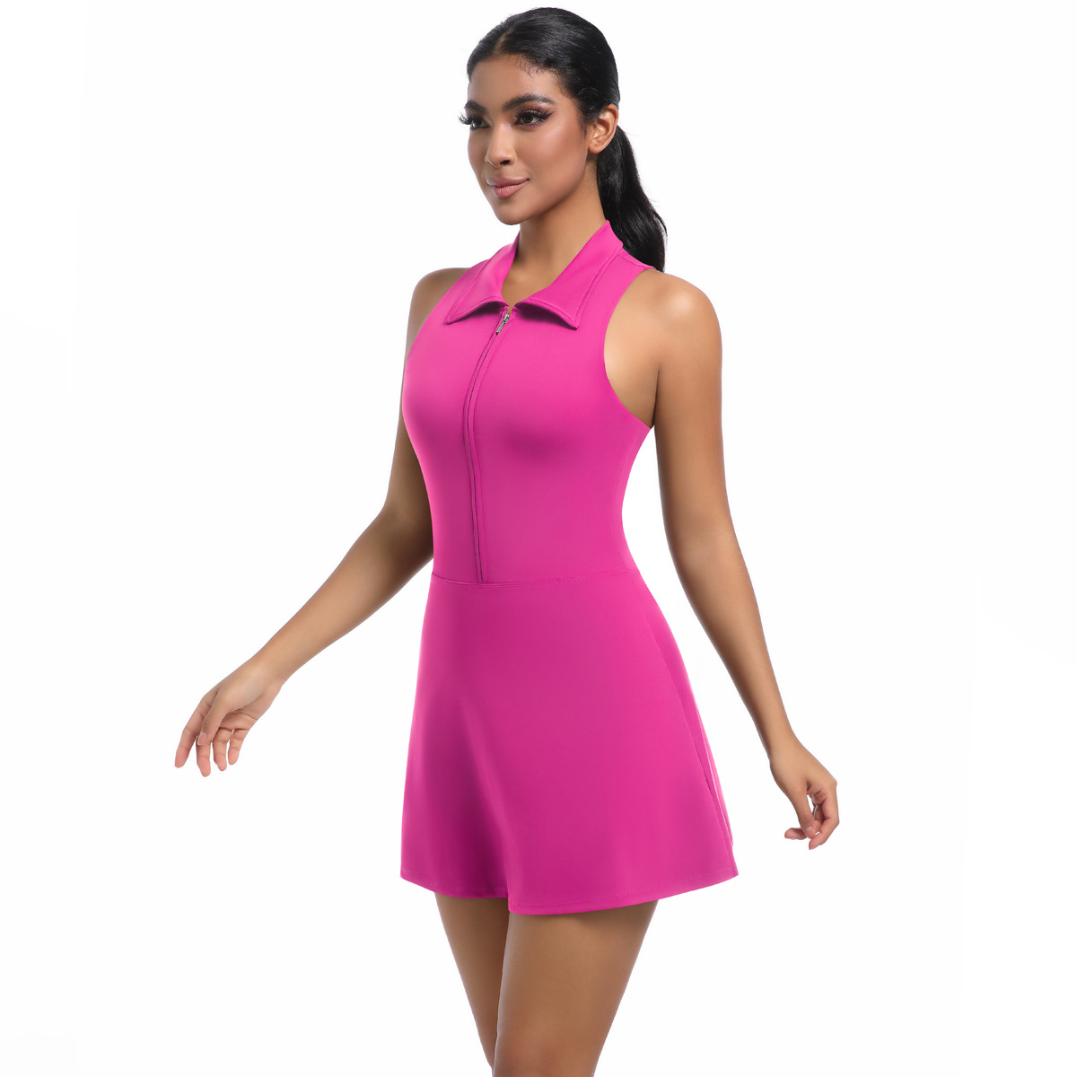 Nouvelle robe de sport taille haute à col rabattu et coupe ajustée pour femme, tenue de course, de golf, de tennis, de yoga_voghion.com