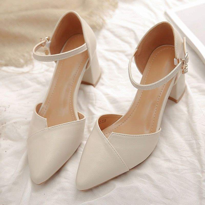 2025 Summer New Style Women's Chic Versatile Pointed Toe Hollow High Heels with Chunky Heel and Korean-Style Single Strap Sandals 2025 Summer New Style Women's Chic Versatile Pointed Toe Hollow High Heels with Chunky Heel and Korean-Style Single Strap Sandals
