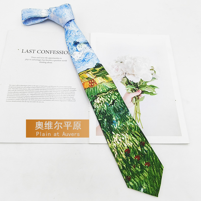 Van Gogh Pintura al óleo Hombre Impresión de seda de poliéster Corbata retro Fabricante Spot Moda Casual Corbata Mano 8cm