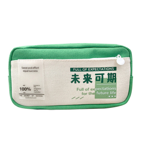 High-looking canvas simple pencil case with inspirational text ins Japanese boys and girls junior high school student pencil case with large capacity