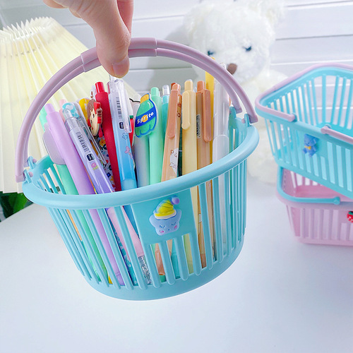 Cute Girly Heart Basket Desktop Cartoon Storage Basket Stationery Cosmetics Portable Basket Small Creative Plastic Basket