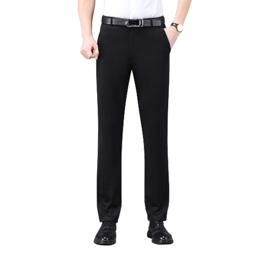 Men's Business Casual Trousers, Straight Leg, Formal, Spring Summer, Loose Fit, Wrinkle-Free, Elastic Suit Trousers