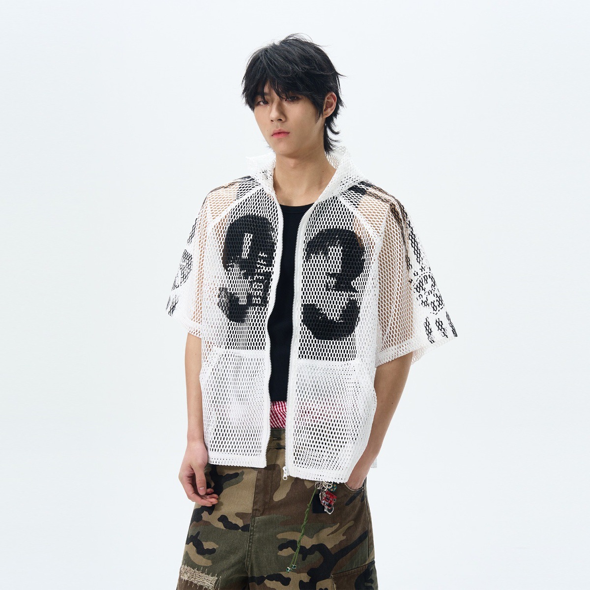 American-style Digital Zipper Hollow-out Hooded Jersey Men And Women, Summer Loose-fitting Short-sleeve_viptrois.com