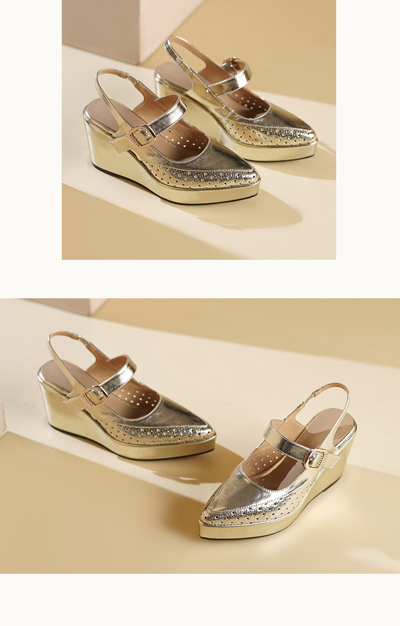 Sandal cao gót nữ hở mũi quai ngang gót 9 cm — màu vàng, bạc chi tiết 6
