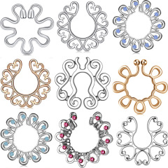 Cross-border 8 Styles of Breast Rings: Amazon Blue Dew New Design Stainless Steel Flower-Shaped Fake Breast Rings with Peacock-Style "Breast Feathers" — Piercing Jewelry