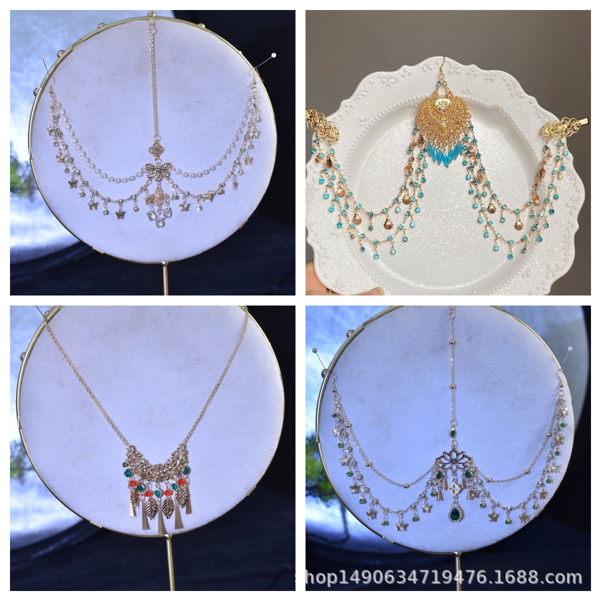 Exotic style alloy rhinestone tassel forehead chain hair accessory for women, Hanfu western Dunhuang style headpiece forehead chain