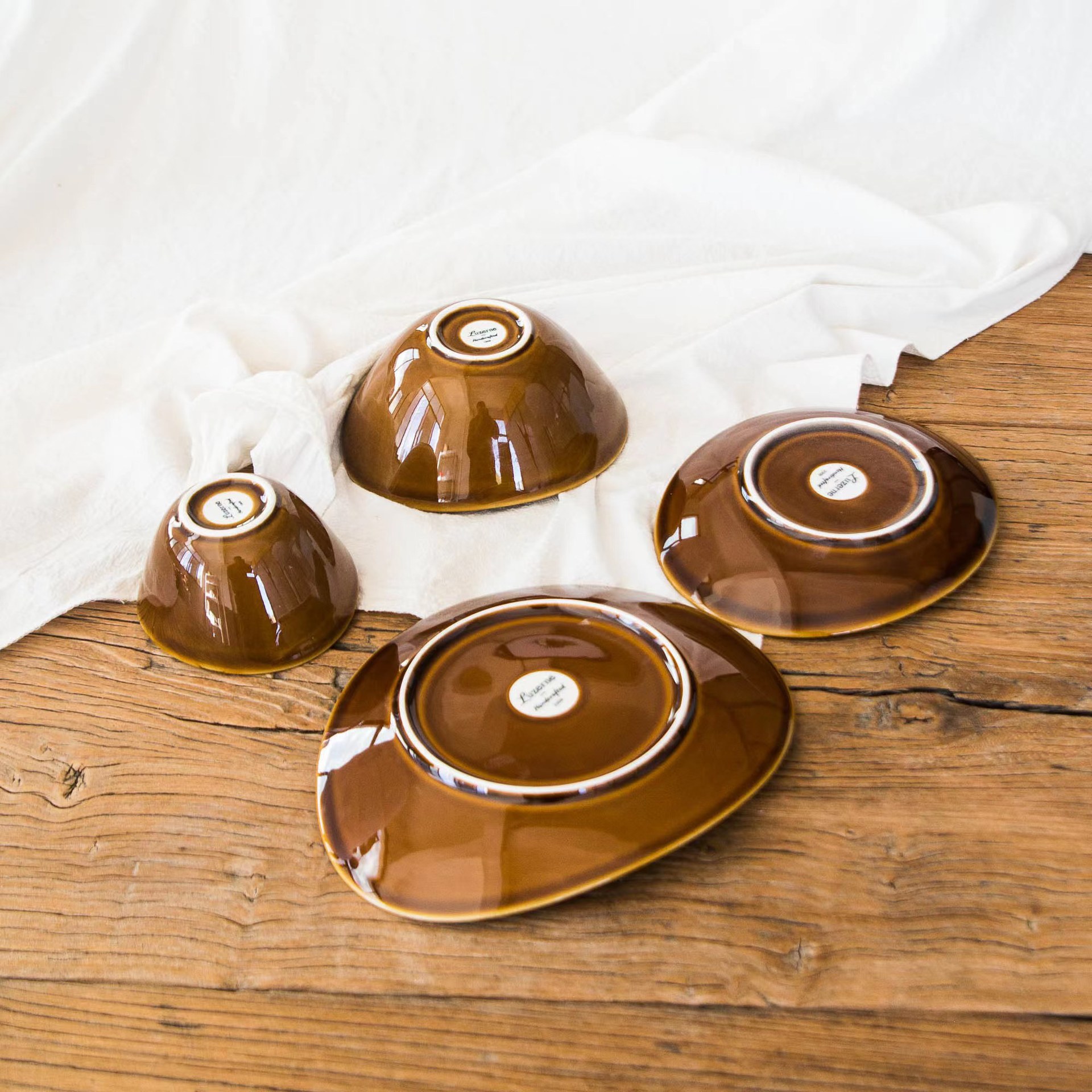 Tazón de cerámica para ensalada, plato de sopa, plato irregular para hotel y uso doméstico, Luzhuang LZ Bangkok, color marrón miel.