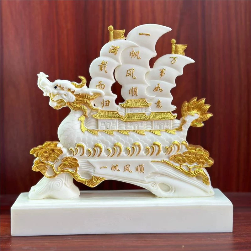 Резьба по фруктам цвета слоновой кости, гладкая парусная лодка с головой дракона, украшения для гостиной, магазина, бизнеса, офиса, открытия автомобиля, поделки