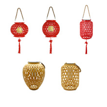 仿竹编灯笼复古太阳能灯笼户外挂灯庭院大门吊灯布景喜庆氛围灯笼