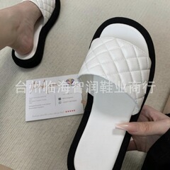 Za Home 2024 Cross-Border New Leisure Thick Sole Moccasin Slippers with Grid Stitching One-Side Slippers for Women
