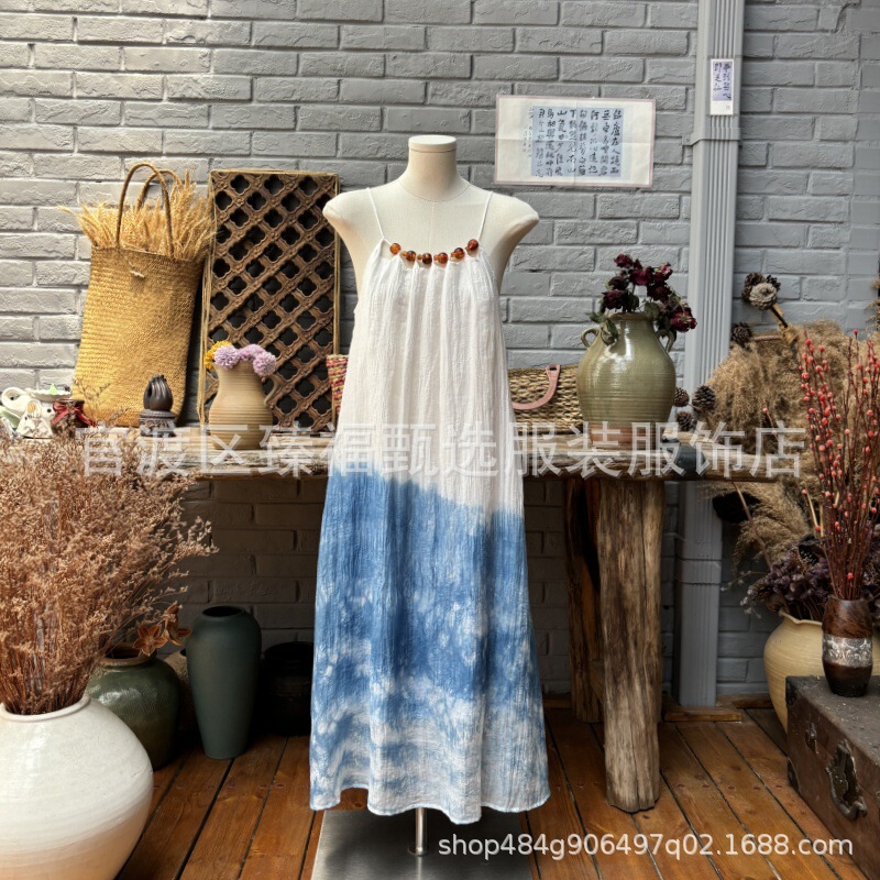 Internet Celebrant Same Dali Tie-Dye Slip Skirt Handmade Blue Dye dress Beaded Skirt Long Skirt Blouse suit Slip Skirt Internet Celebrant Same Dali Tie-Dye Slip Skirt Handmade Blue Dye dress Beaded Skirt Long Skirt Blouse suit Slip Skirt