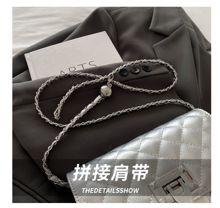 The diamond-patterned embroidered thread fashionable and elegant lock buckle elegant small bag for women's 2024 autumn new style versatile ins crossbody bag for women Item Picture