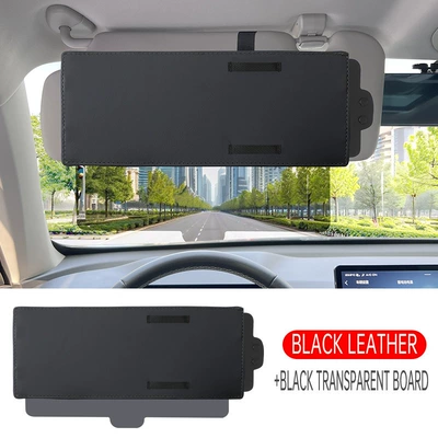 Sun shade Telescopic Anti-Glare Car Sun - black-leather-black-transparent-plate
